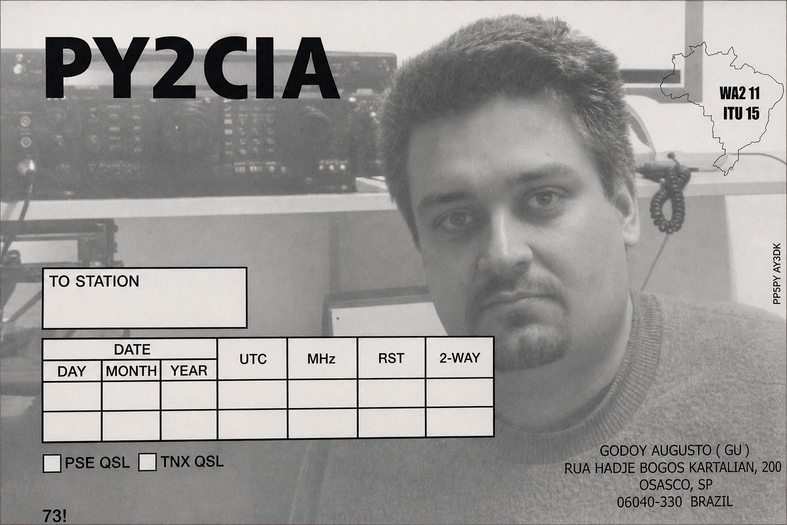 Verso do primeiro cartão QSL da PY2CIA, 1996